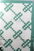 112517 HANDMADE GREEN  WHITE QUILT 87 X 66