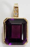 102513 14KT YELLOW GOLD AMETHYST  2 DIAMOND PENDANT