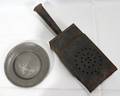COLONIAL TIN COAL WARMER WLID  PEWTER DISH
