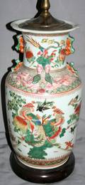 CHINESE PORCELAIN  ENAMEL URN MOUNTED AS LAMP