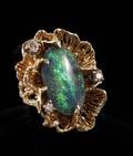 14k Gold Ring w Black Opal Triplet  Diamonds