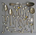English silver flatware and serving utensils to include 20 master salt spoons