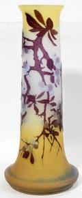 111003 GALLE CARVED CAMEO GLASS VASE H 14 DIA 6