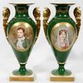 DRESDEN SCHUMANN PORCELAIN VASES PAIR H 10