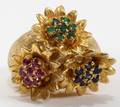 091045 14KT GOLD FLORIFORM RING WRUBIES SAPPHIRES