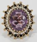 080030 YELLOW GOLD AMETHYST  SEED PEARL RING