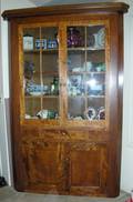 071021 AMERICAN CURLY MAPLE CORNER CABINET 19TH C