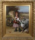 062018 LAJOS BRUCK OIL ON CANVAS GIRL WITH GEESE