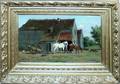 102088 EUROPEAN OIL ON CANVAS FARM SCENE