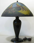 Reverse painted table lamp by Moe Bridges Co