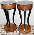 111162 BURL WALNUT PEDESTALS WITH MARBLE TOPS PAIR