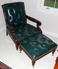 121162 REGENCY STYLE TUFTED LEATHER ARMCHAIR  OTTOMAN