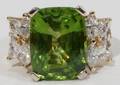 122175 978CT GREEN CUSHION PERIDOT  DIAMOND RING