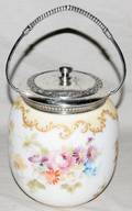 121222 VICTORIAN HANDPAINTED GLASS BISCUIT JAR