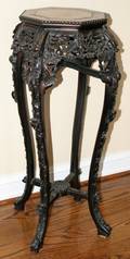 112114 CHINESE TEAK WOOD MARBLE TOP STAND H 36 14