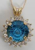 110139 14KT YELLOW GOLD BLUE  WHITE TOPAZ NECKLACE