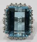 122116 15 CT EMERALD CUT AQUAMARINE AND DIAMOND RING