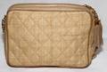 121193 CHANEL TAN LEATHER  QUILTED BURLAP BAG W 9