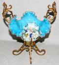 121255 VICTORIAN GILT METAL  BLUE GLASS EPERGNE