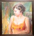112156 RUSKIN STONE OIL PORTRAIT OF A LADY IN ORANGE