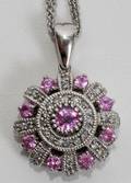 102219 14K WHITE GOLD 9 TOURMALINE  DIAMOND PENDANT
