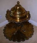 102201 BRASS BRAZIER ON BRASS BASE SCALLOPED TRAY