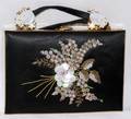 121251 BLACK SILK BAG WITH EMBROIDERED BEADS W 6 12