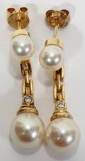 120098 14 KT YELLOW GOLD DIAMOND  PEARL EARRINGS