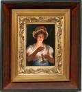 122234 HAND PAINTED PORCELAIN PLAQUE WOMAN WCANDLE