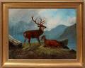 122211 CLARENCE ROE OIL ON CANVAS STAG AND ROE DEER