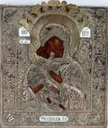 112253 RUSSIAN PAINTED PANEL ICON VIRGIN  CHILD