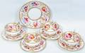 111356 ANTIQUE PAINTED PORCELAIN TEA CUPS  SAUCERS
