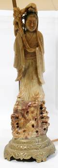 110264 CHINESE SOAPSTONE CARVED WOMAN AS A LAMP