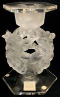120152 LALIQUE GLASS MESANGES CANDLESTICK H 7