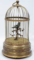 122347 FRENCH BRASS MUSICAL BIRD CAGE EARLY 20TH C