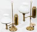 121380 BRASS STUDENT LAMPS WITH MILK GLASS SHADES