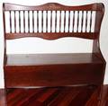 121369 MAHOGANY SPINDLE BACK HALL BENCH WHINGED SEAT