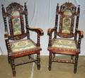 120207 ENGLISH CARVED WOOD HIGH BACK ARMCHAIRS PAIR