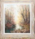 122370 MEGYERY OIL ON CANVAS AUTUMNAL WOODED SCENE