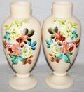 121410 VICTORIAN BRISTOL GLASS MANTEL URNS ENAMEL