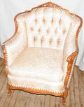 120383 LOUIS XV STYLE WALNUT  UPHOLSTERED ARM CHAIR