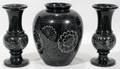 110379 CHINESE STYLE BLACK GLAZED STONE VASES THREE