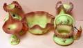 120279 FENTON BURMESE GLASS BASKET BOWL  VASES