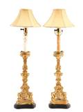 Pair of Italian Giltwood Candle Pricket Lamps