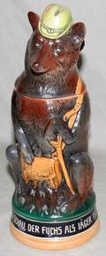 121481 GLAZED POTTERY STEIN FOX DRESSED AS A HUNTER