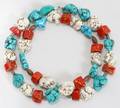 120429 RED WHITE  BLUE CORAL  TURQUOISE NECKLACE