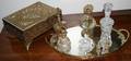 120390 CUT GLASS  GILT METAL ASSEMBLED DRESSER SET