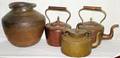 111524 COPPER POT  THREE TEA KETTLES 19TH C