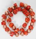 110422 RED CORAL  COPPER BEADS NECKLACE L 32