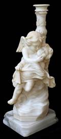122418 MARBLE FIGURAL BASE LAMP OF TWO ANGELS 19TH C